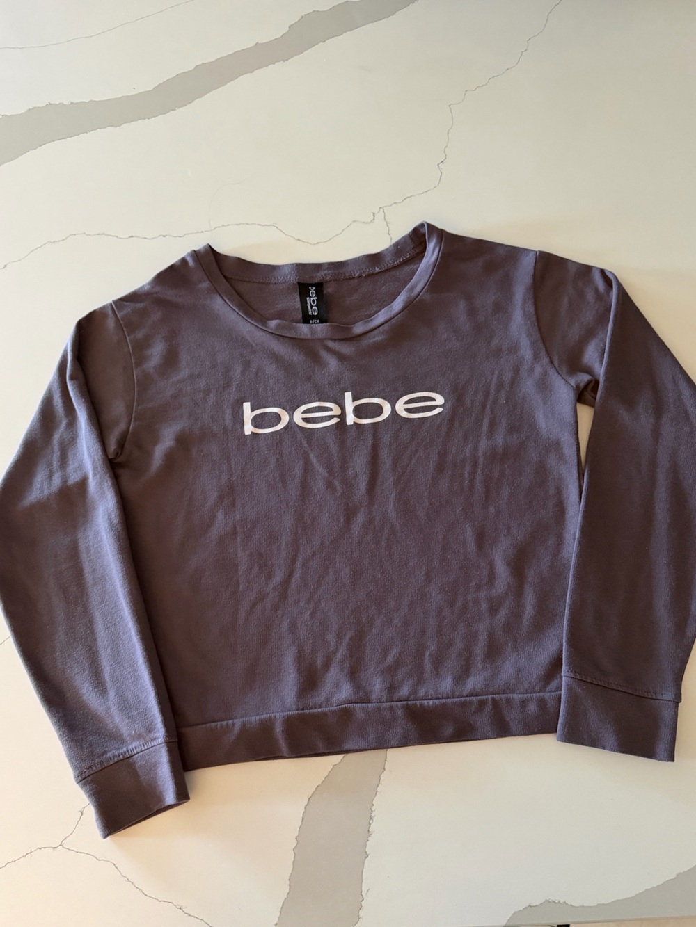 Bebe Mauve Grey Logo Long Sleeve Lounge Sleep Top | Size Small